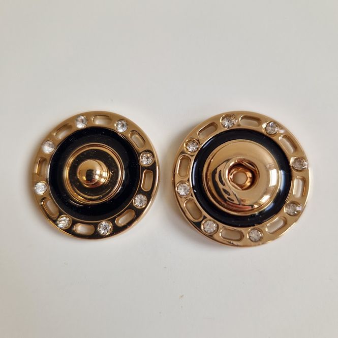 Hovedbilde Patentknapp metall gull med strass 25 mm