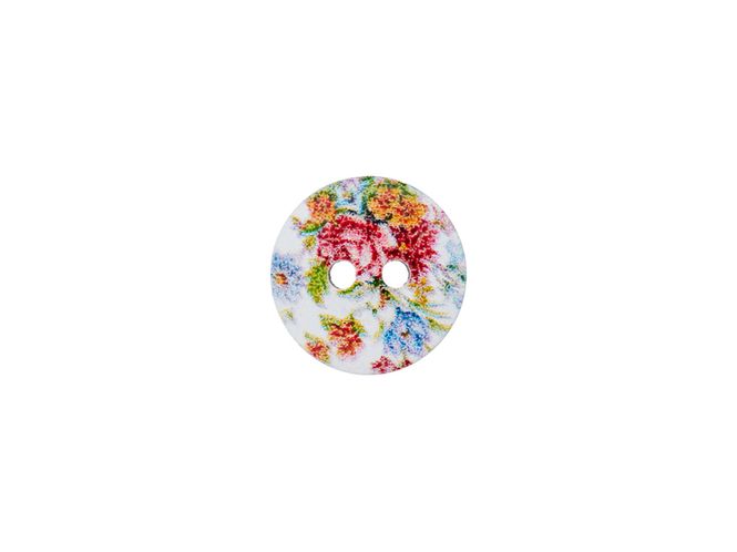 Hovedbilde Treknapp malt hvit med blomster 15 mm
