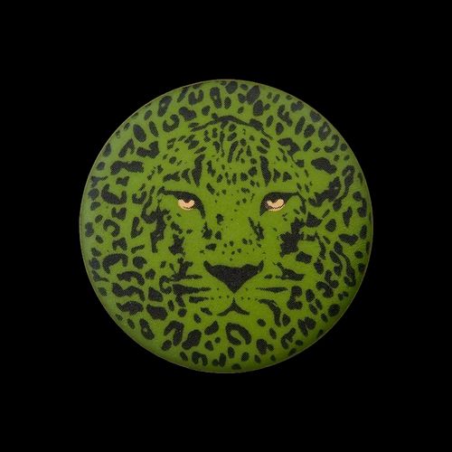 Polyesterknapp øyeknapp leopard grønn 25 mm