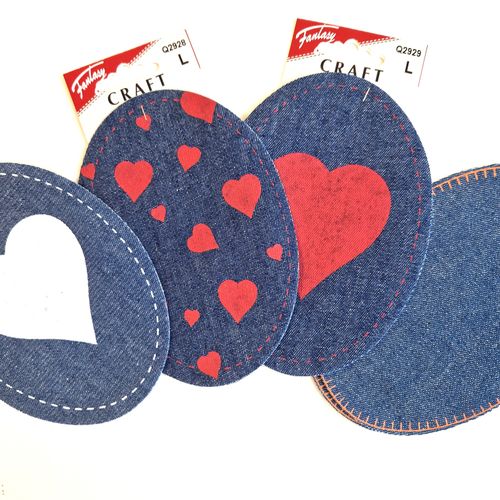 Reparasjonslapp denimlapp blå med hvitt hjerte
