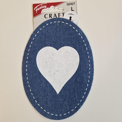 Reparasjonslapp denimlapp blå med hvitt hjerte